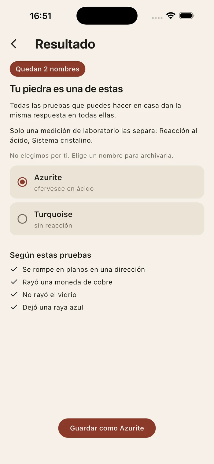 Un resultado en el que quedan dos nombres, azurita y turquesa, y las cuatro pruebas que llevaron hasta ahí